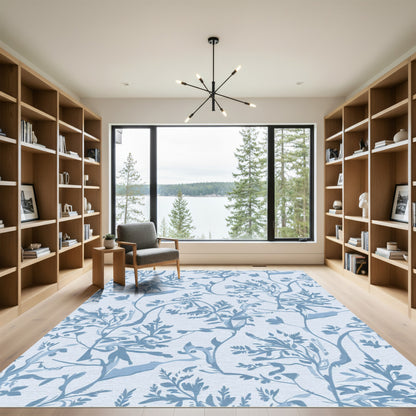 Light Blue Botanical Vine Art Rug