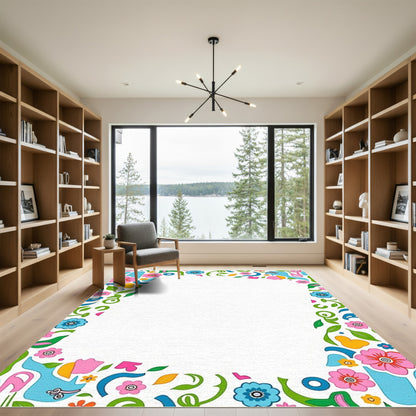Whimsical Blooming Garden Border Rug