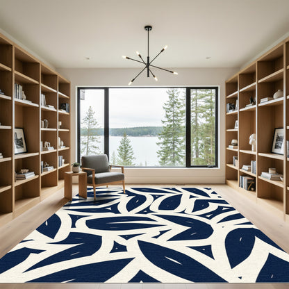 Navy Abstract Petal Flow Rug