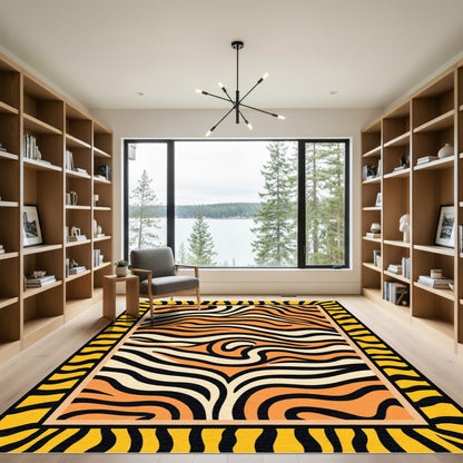 Wild Animalistic Orange Black Strokes Rug