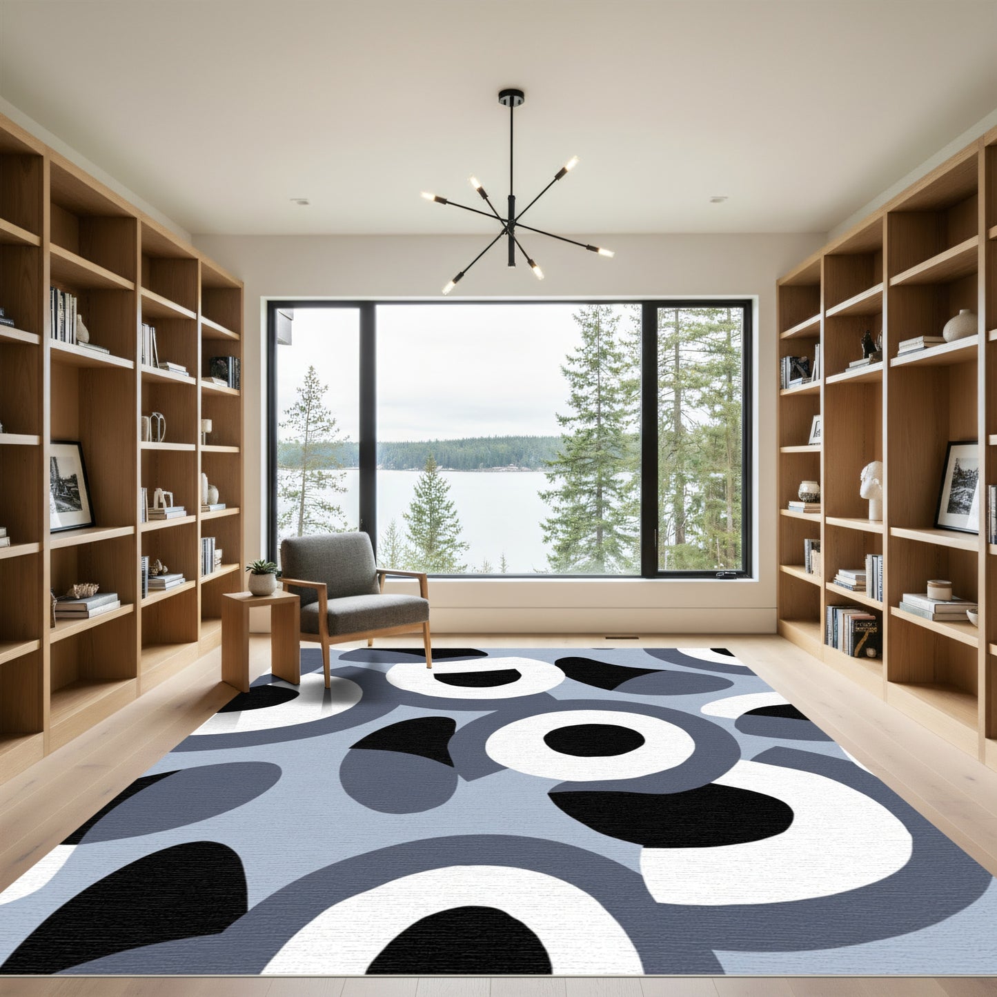 Abstract Gray Black White Circles Rug