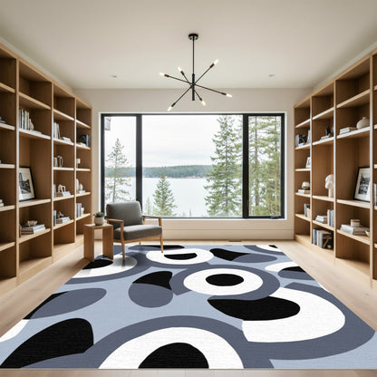 Abstract Gray Black White Circles Rug