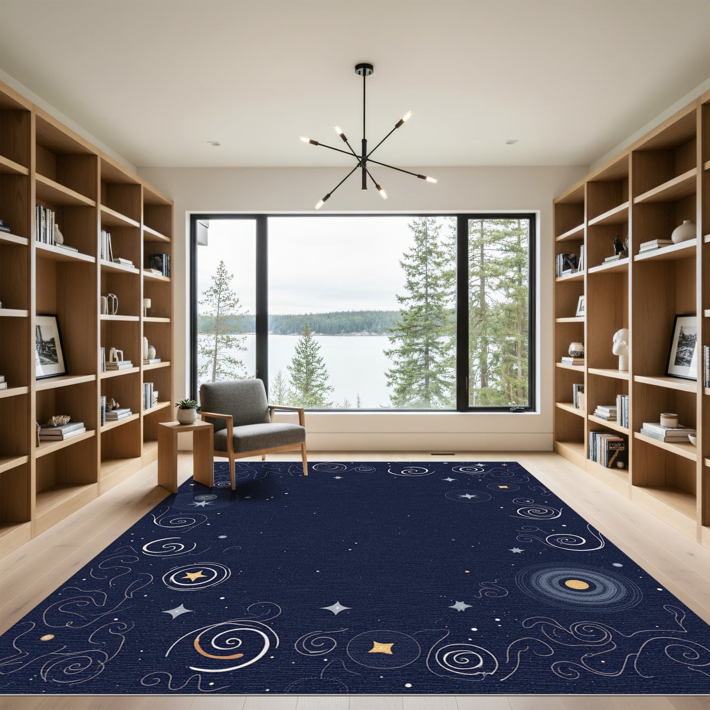 Cosmic Swirls and Stars Indigo Rug