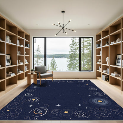 Cosmic Swirls and Stars Indigo Rug