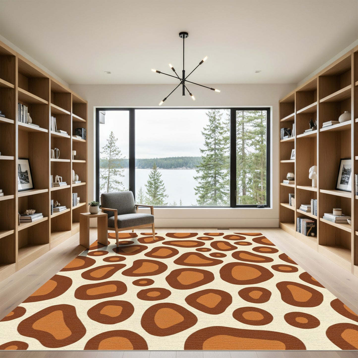 Brown Cream Abstract Animal Spots Rug