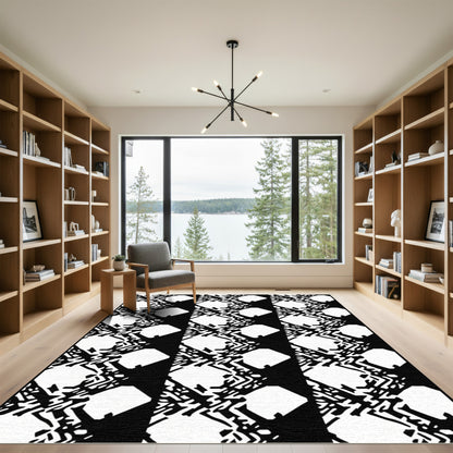 Black White Jagged Diamond Overlay Rug
