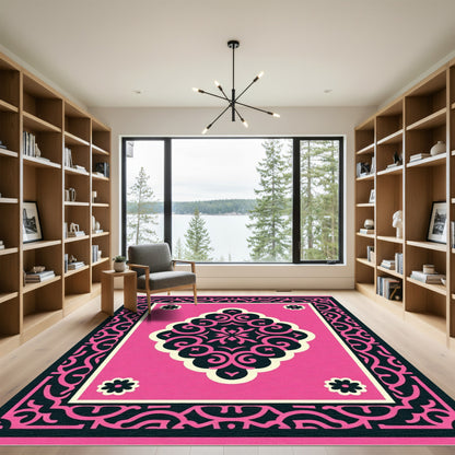 Radiant Pink Scrollwork Bloom Rug