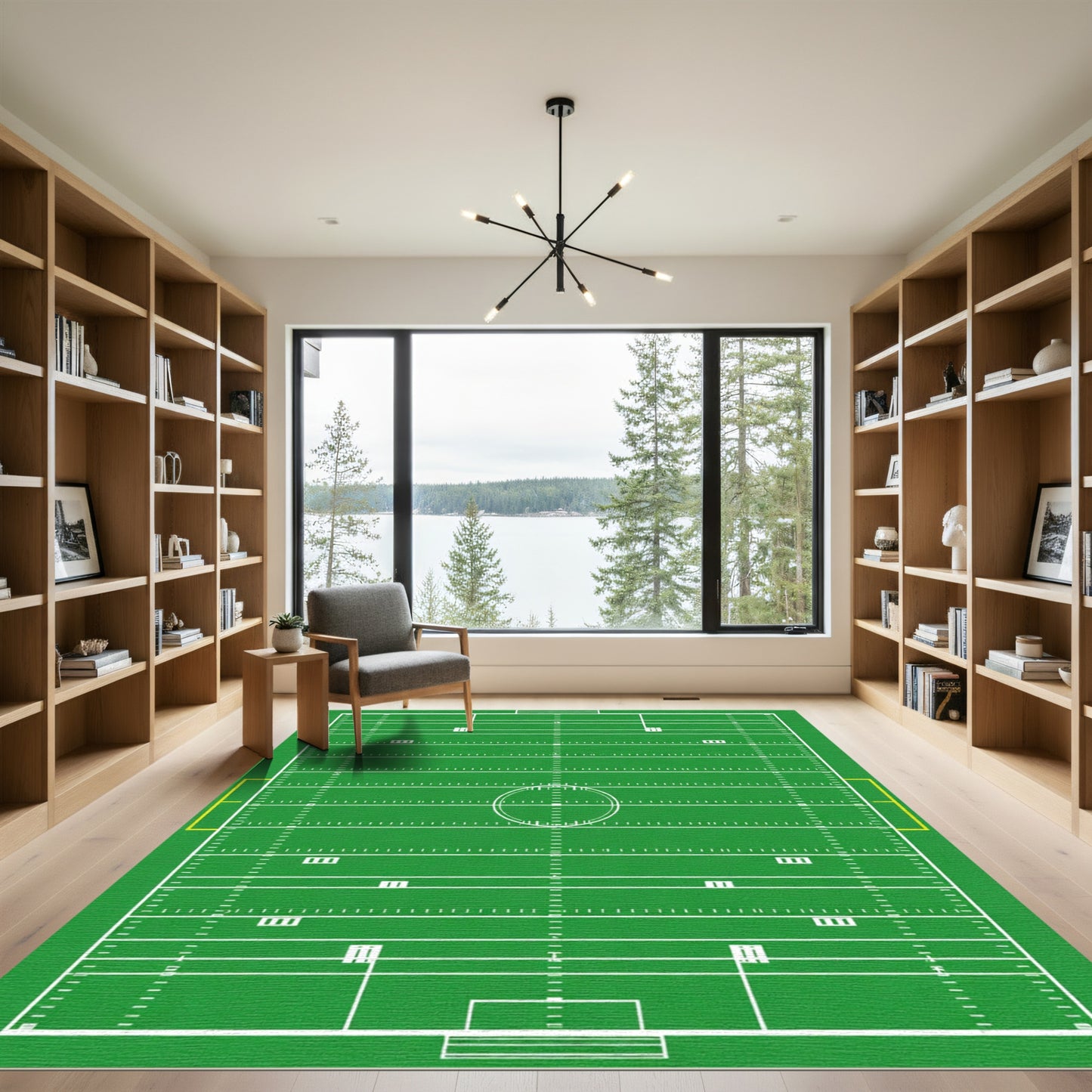 Green Gridiron Field Line FootballRug Rug