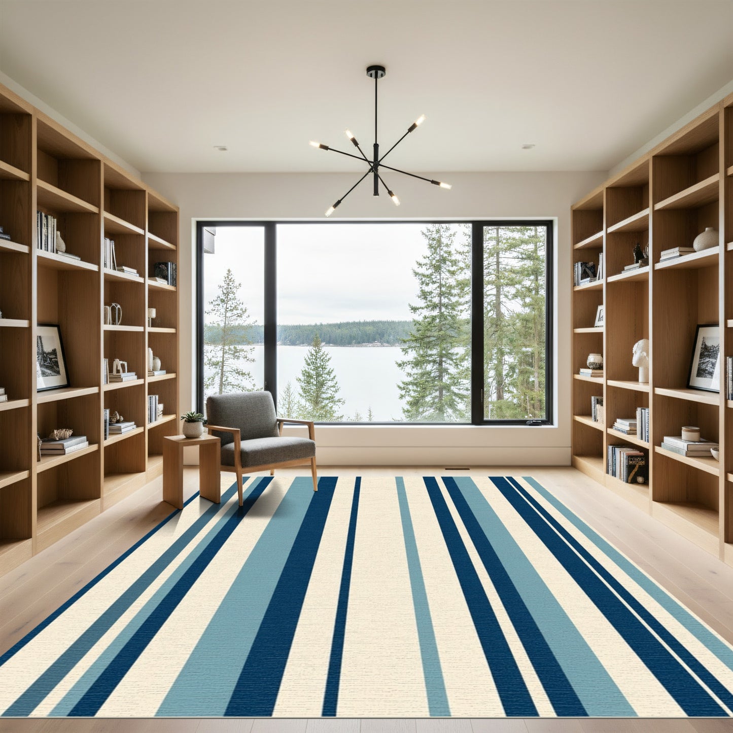 Naval Blue Cream Vertical Stripe Rug