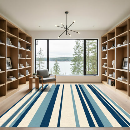 Naval Blue Cream Vertical Stripe Rug
