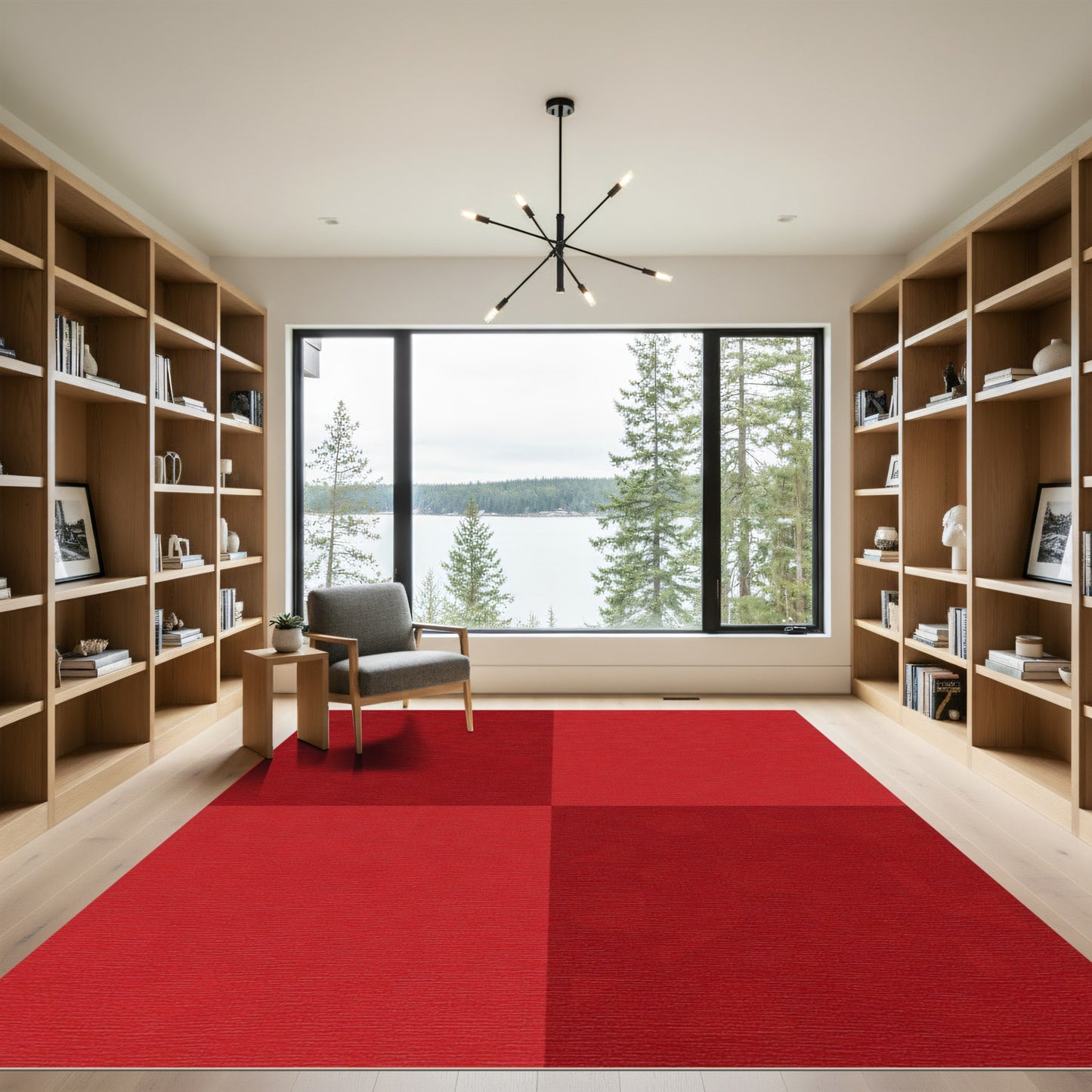 Deep Crimson Geometric Squares Rug
