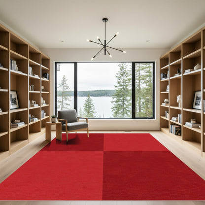 Deep Crimson Geometric Squares Rug
