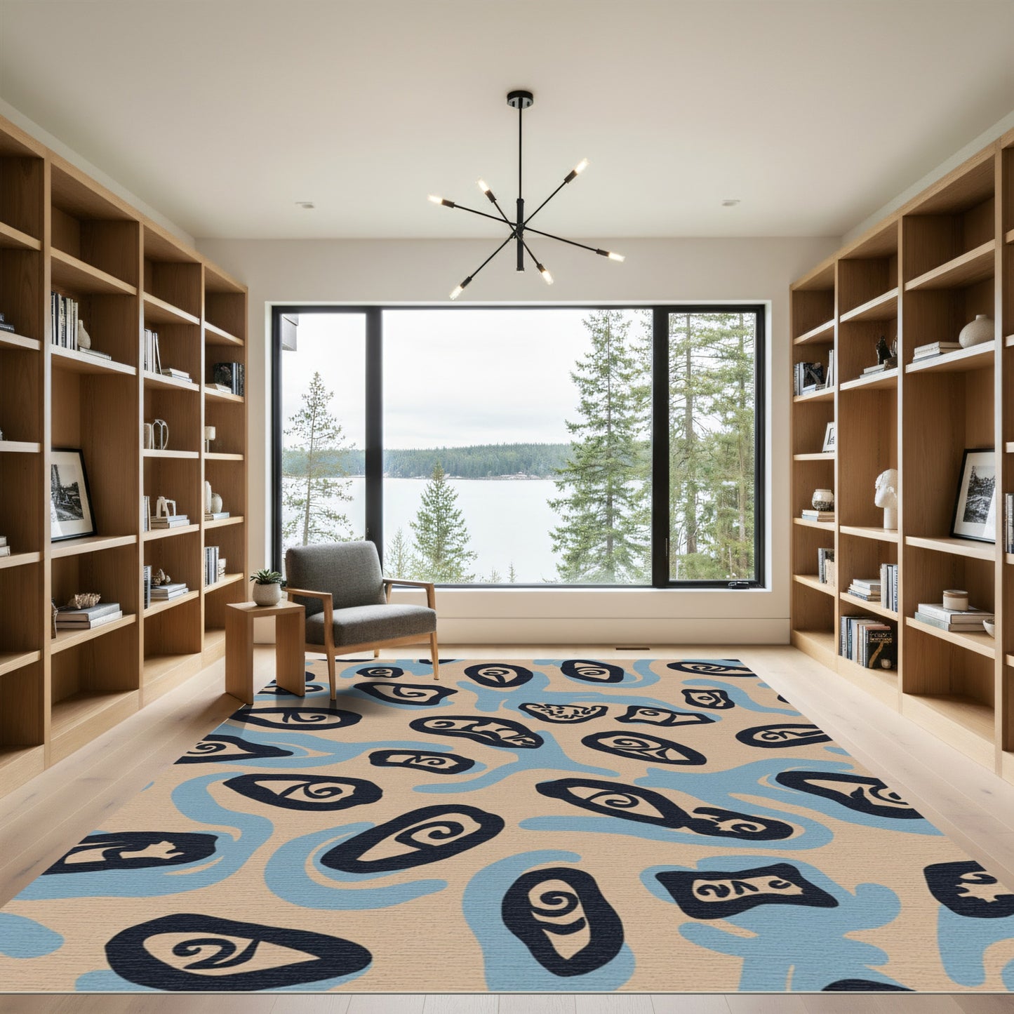 Abstract Swirl Eyes Beige Blue Rug