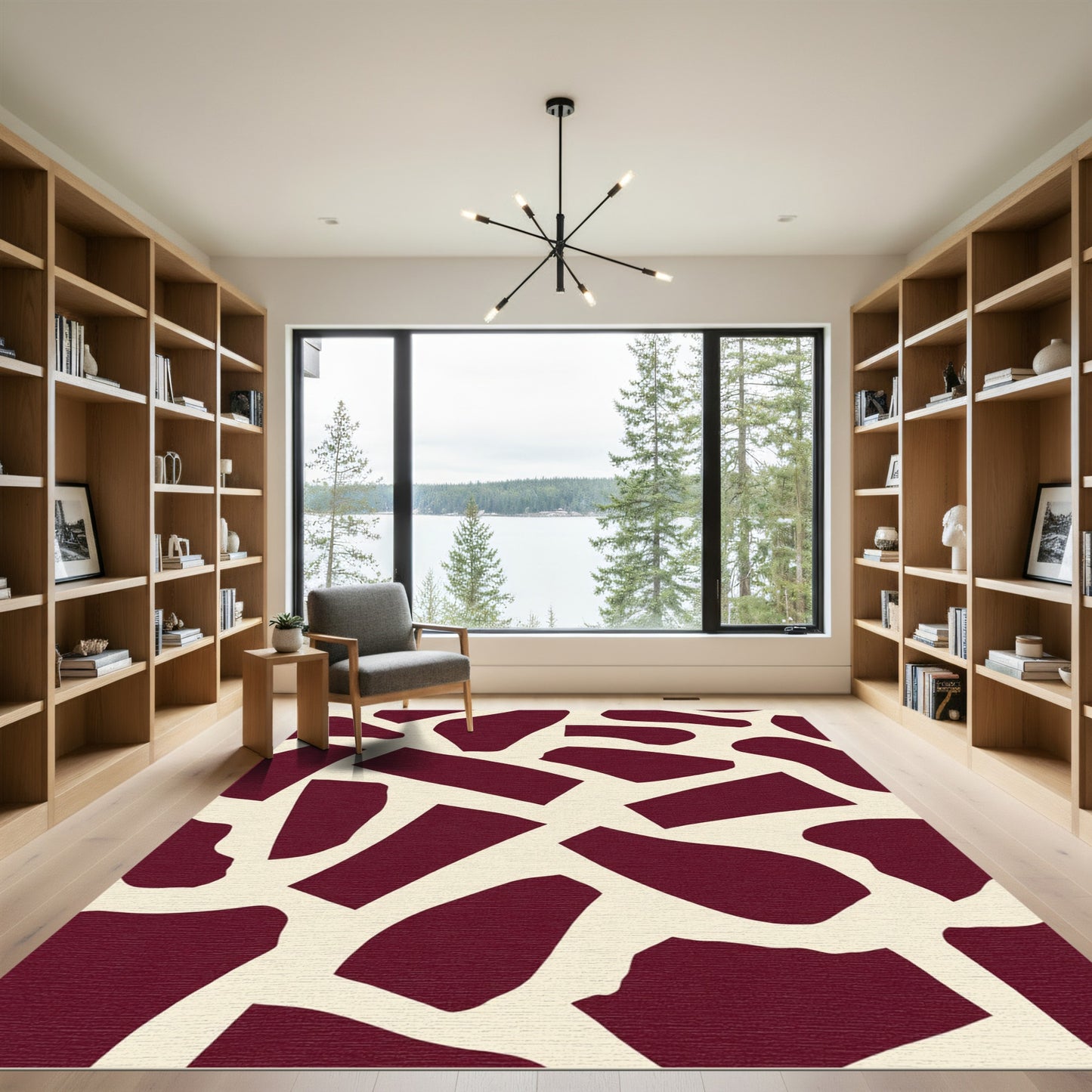 Deep Red Irregular Abstract Forms Rug