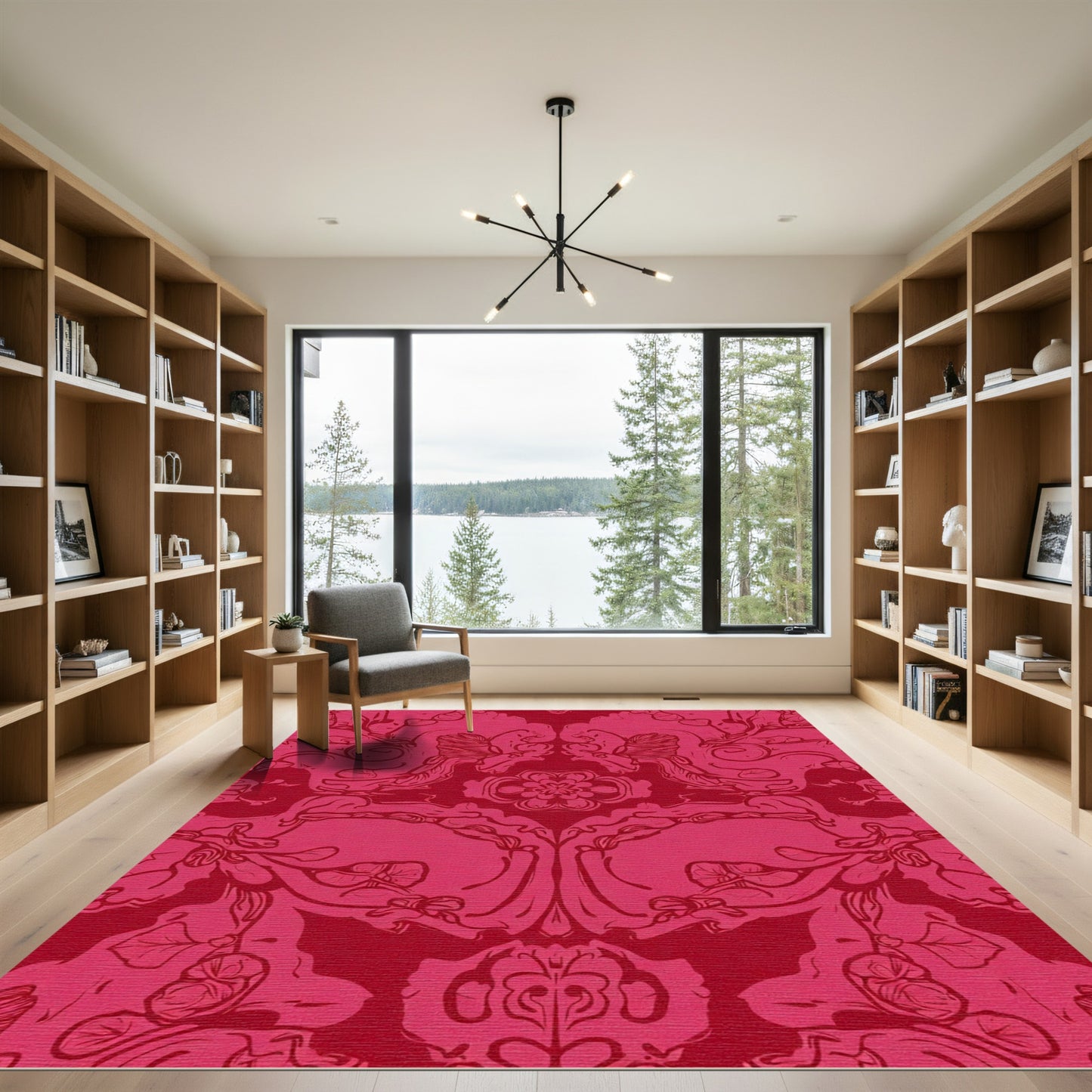 Crimson Romantic Floral Scroll Rug