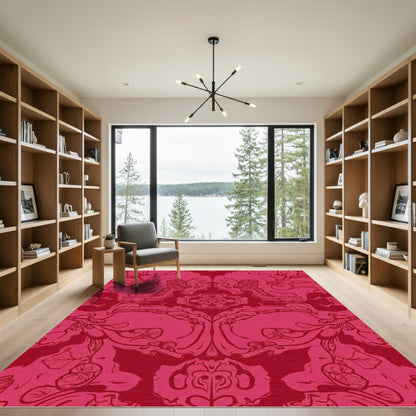 Crimson Romantic Floral Scroll Rug
