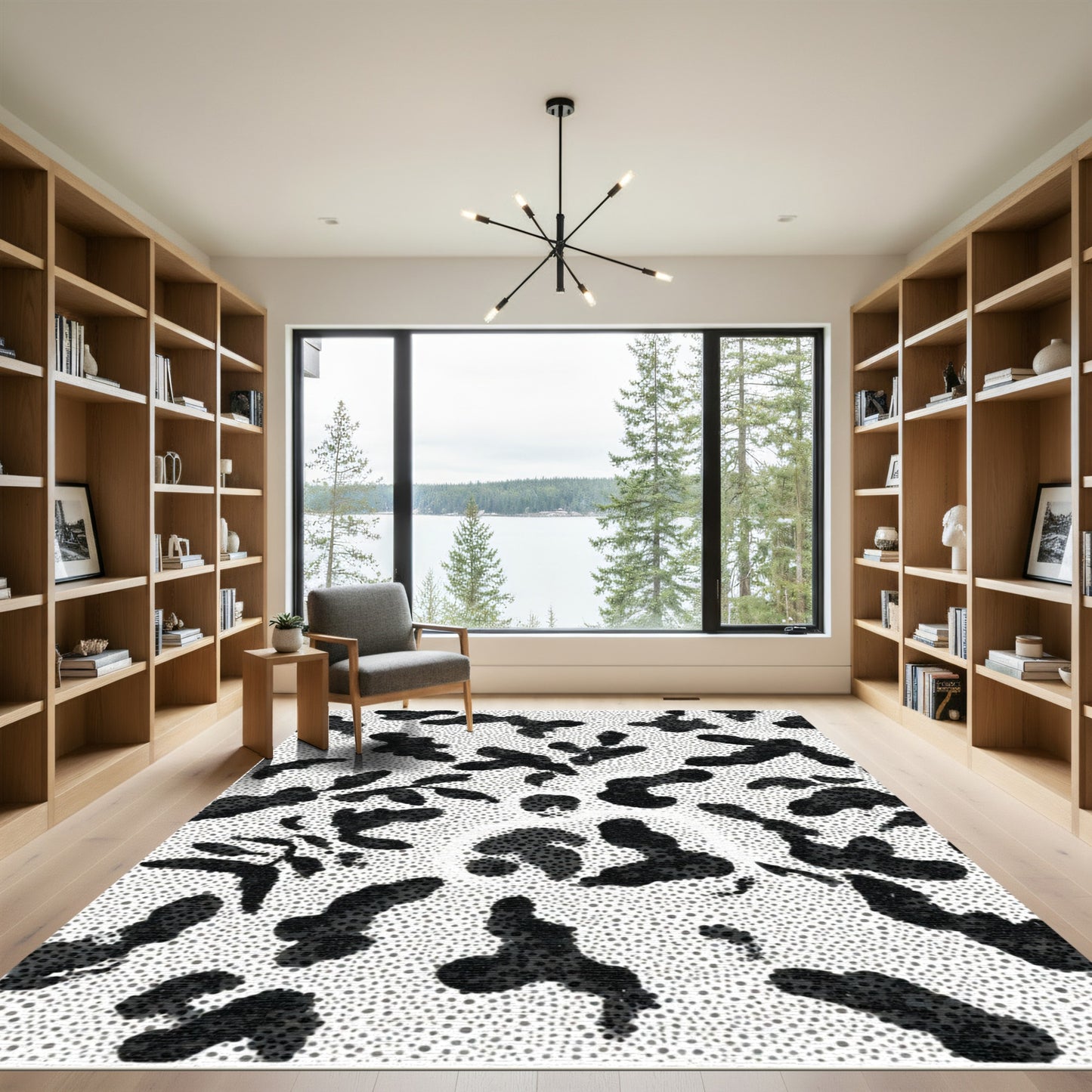 Abstract Black Dots Organic Shape Rug