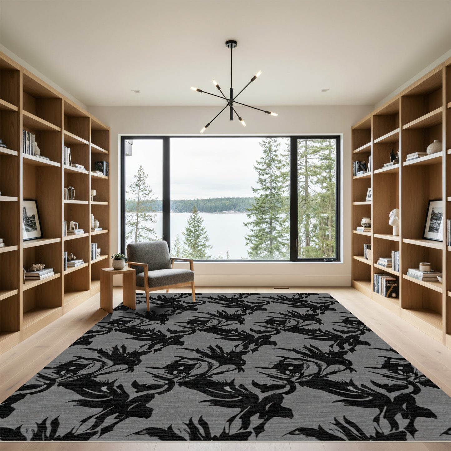Bold Black Abstract Flame Rug