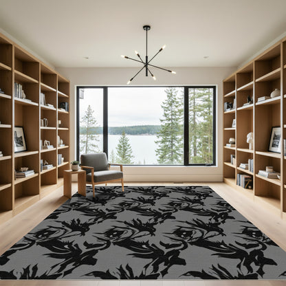 Bold Black Abstract Flame Rug