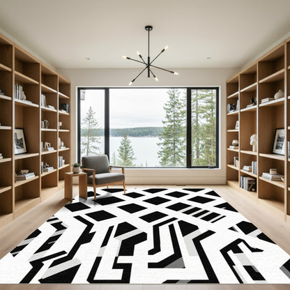 Bold Intersecting Lines Black White Rug