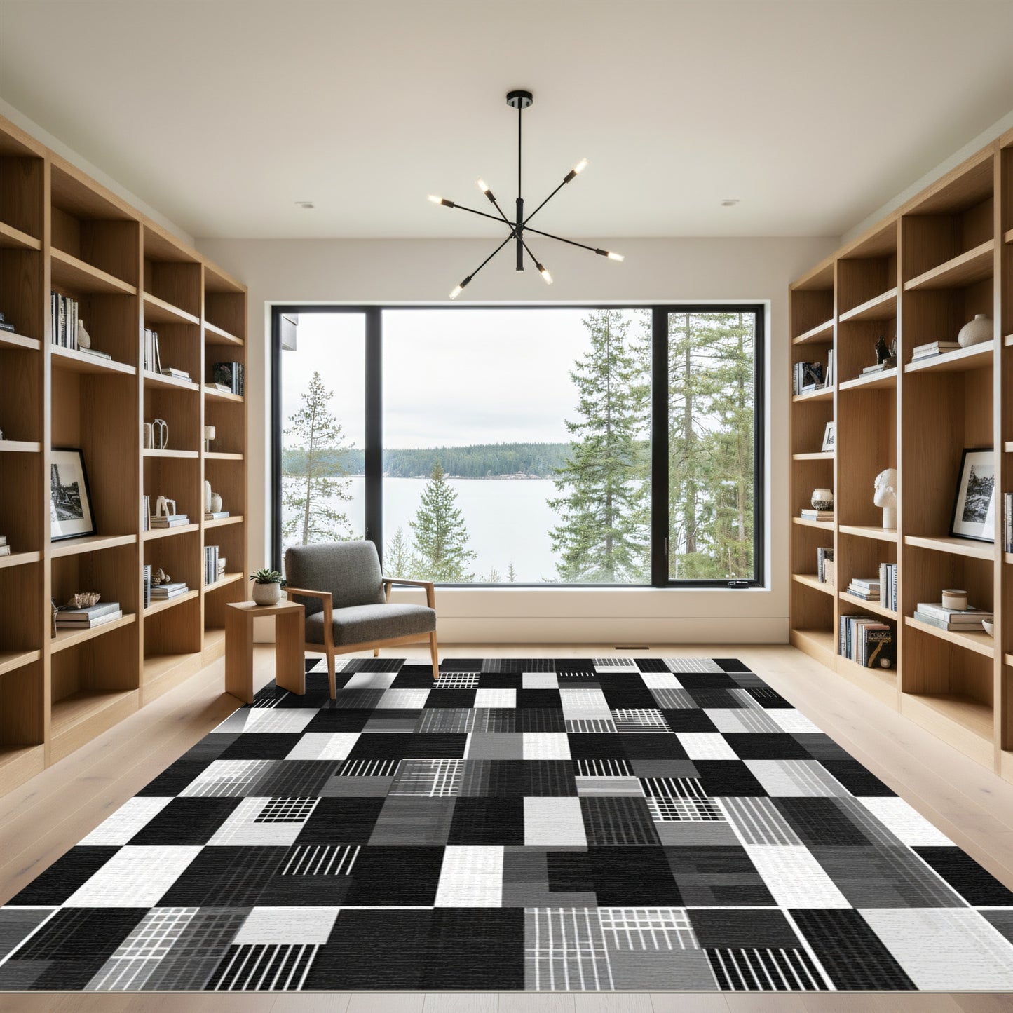 Monochromatic Grid Abstract Blocks Rug
