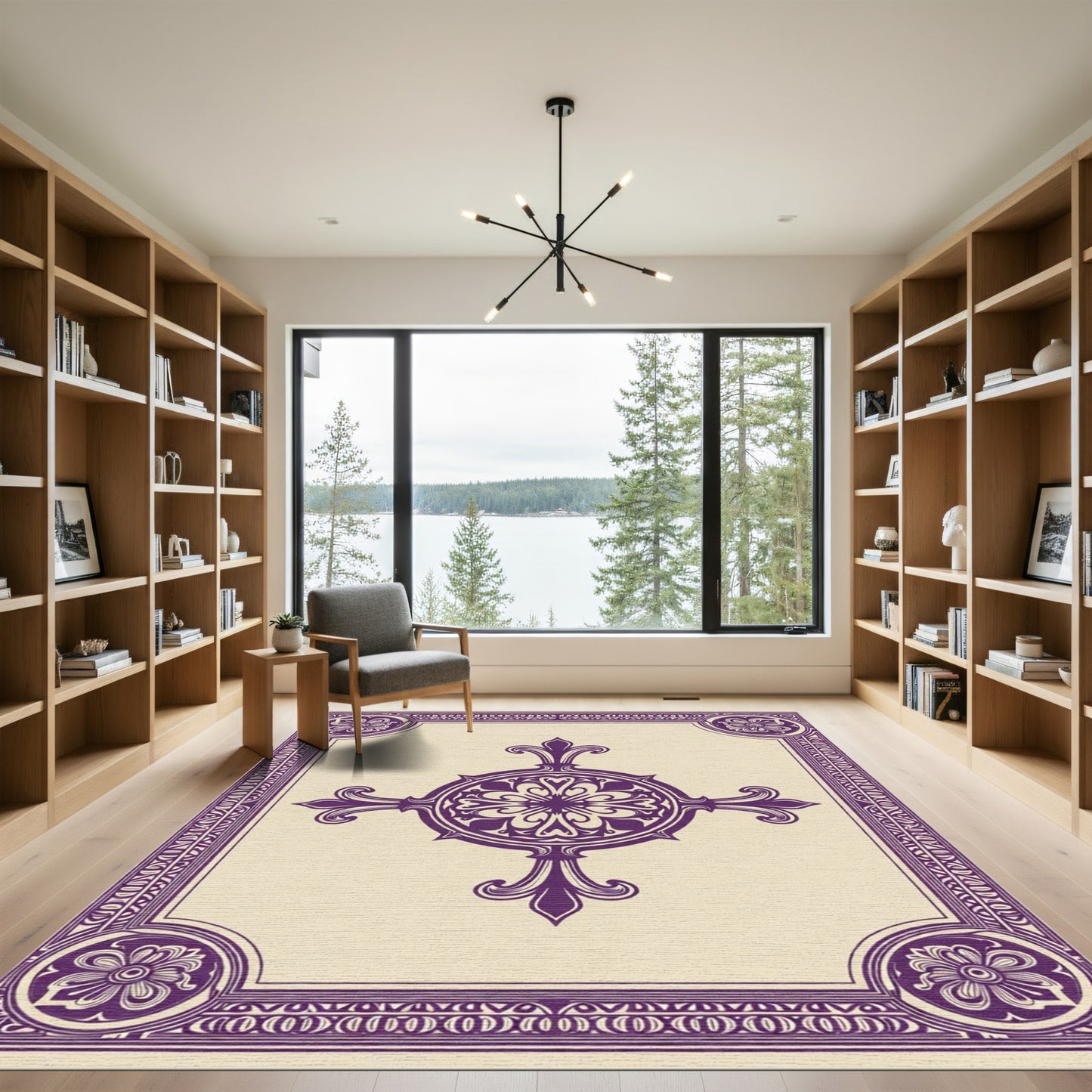 Rich Plum Floral Crest Frame Rug