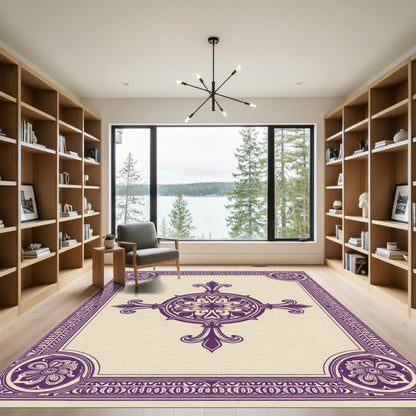 Rich Plum Floral Crest Frame Rug
