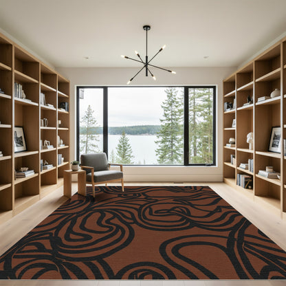 Bold Black Swirl Carmine Abstract Rug