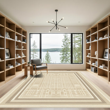 Neutral Geometric Step Frame Rug