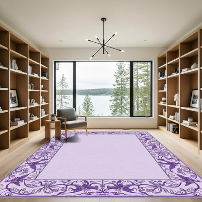 Purple Floral Vine Border Rug