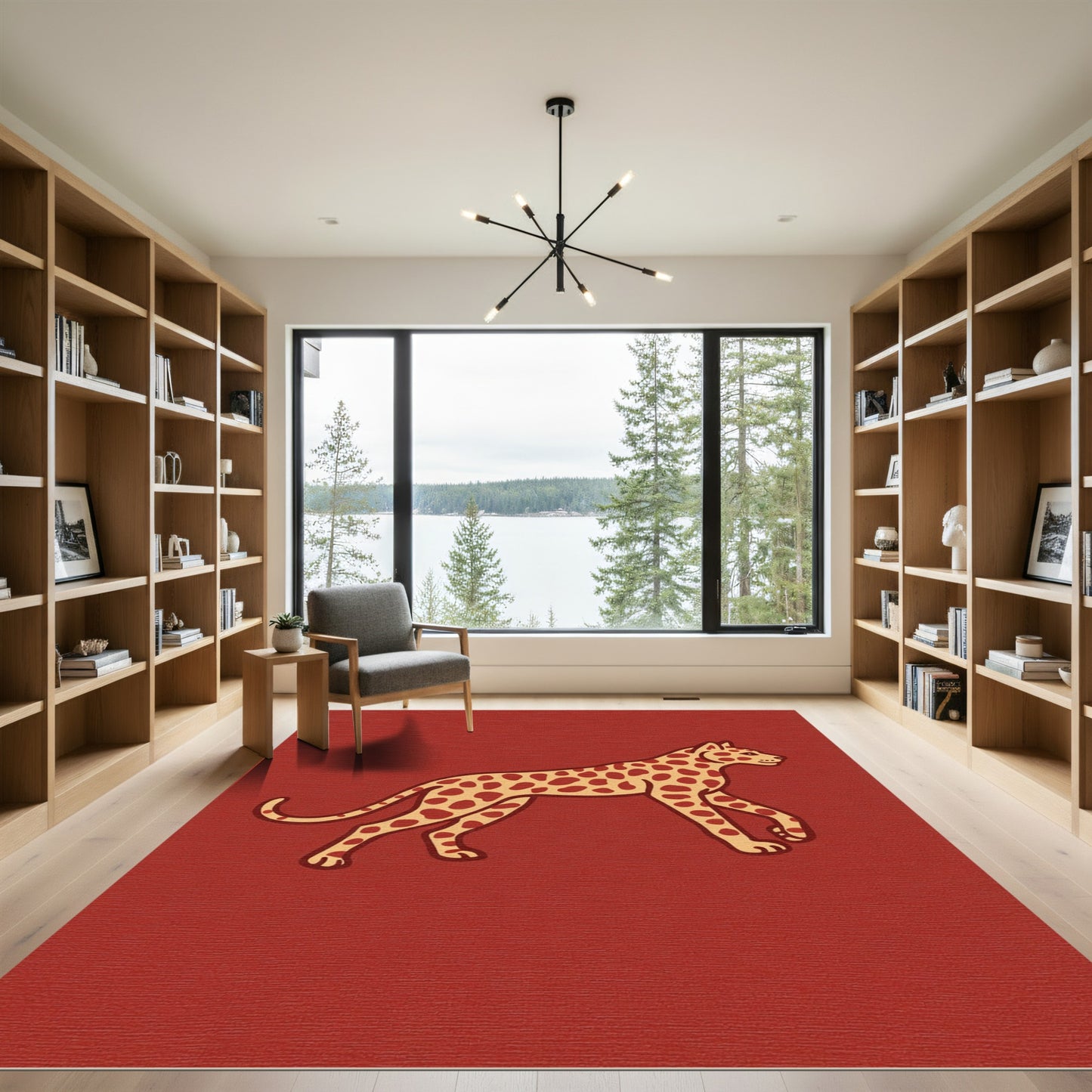 Golden Cheetah Spots on Red Field Rug