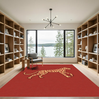Golden Cheetah Spots on Red Field Rug