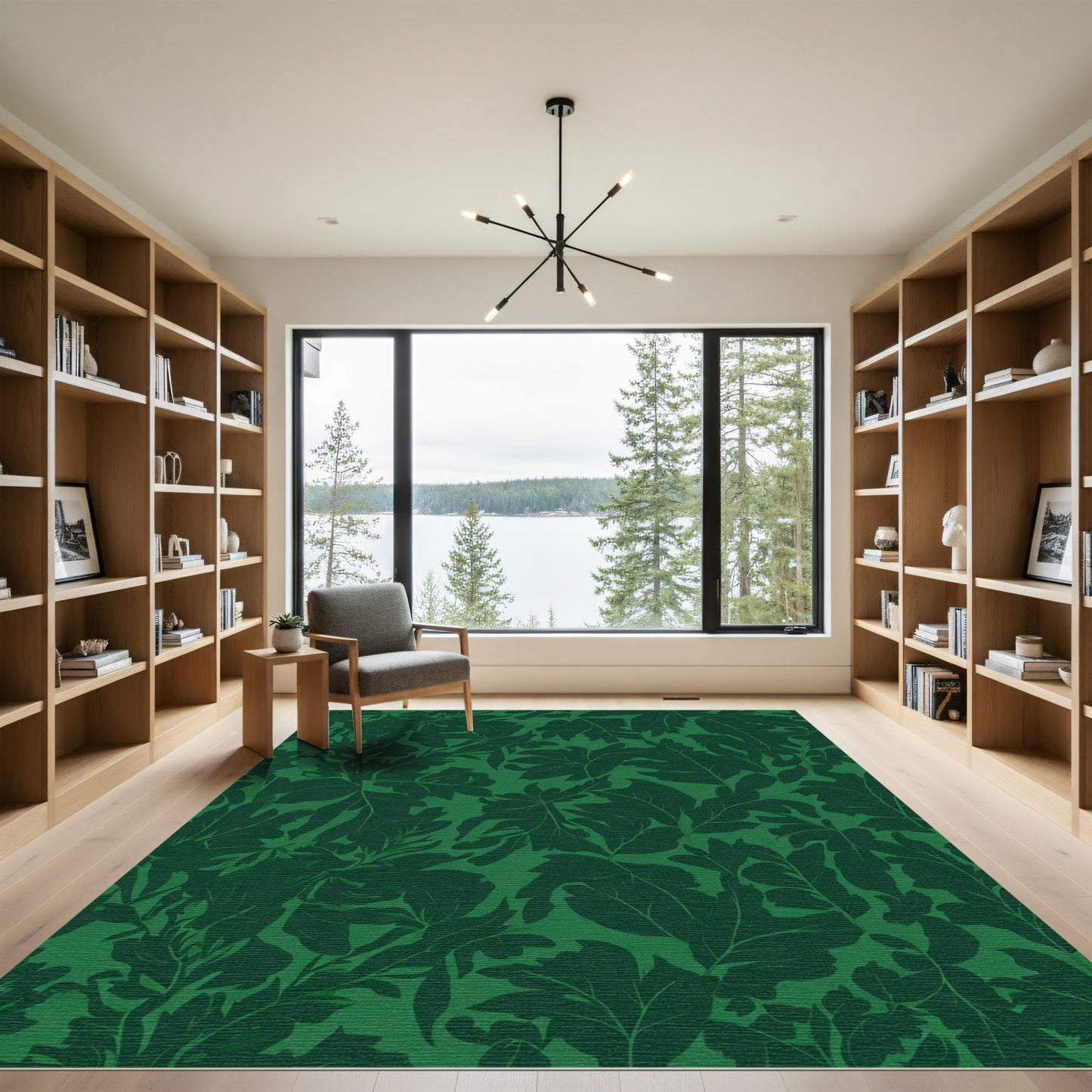 Deep Green Forest Leaf Canopy Rug
