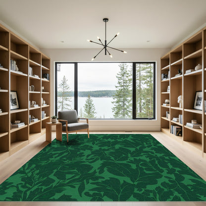 Deep Green Forest Leaf Canopy Rug