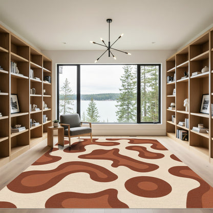 Retro Brown Rounded Swirl Rug