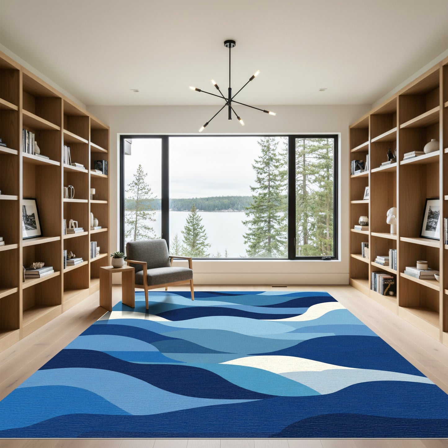 Deep Blue Sky Abstract Waves Rug