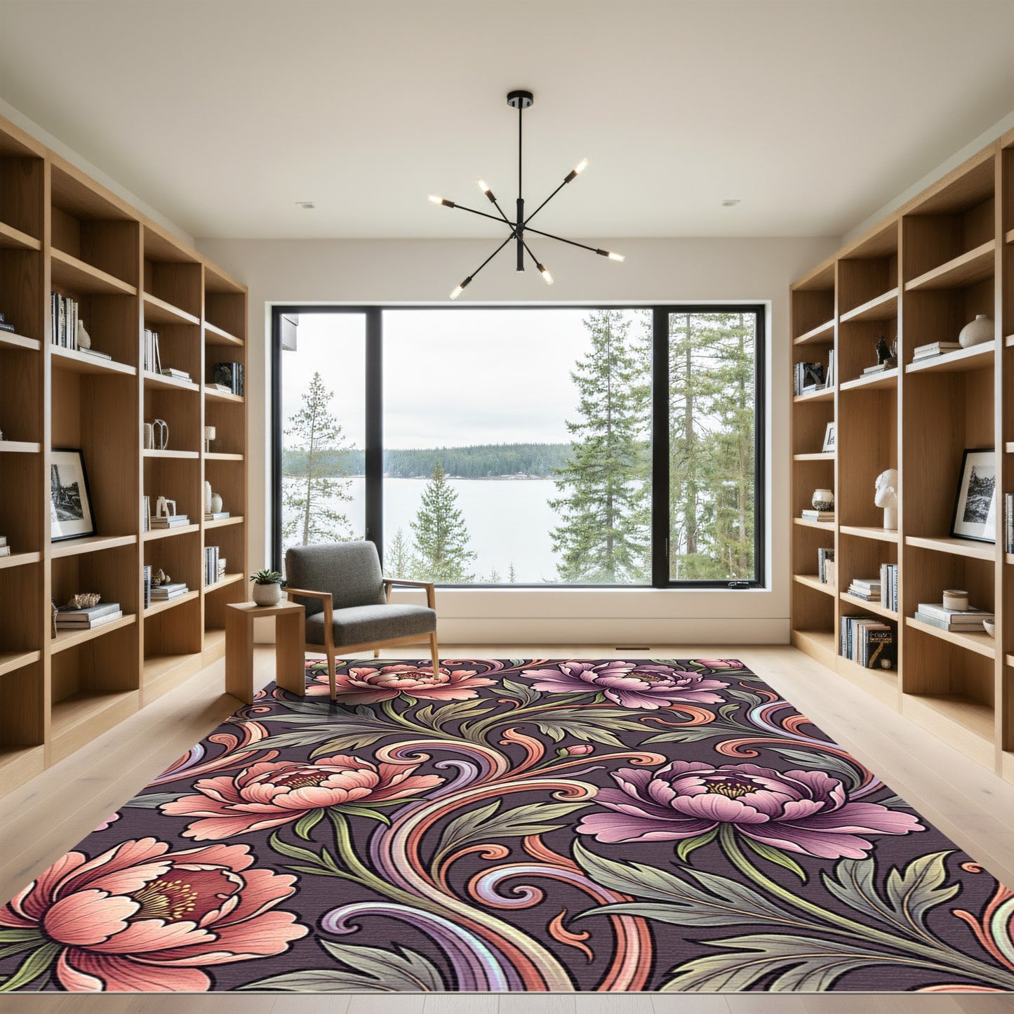 Ornate Peony Swirl Floral Rug
