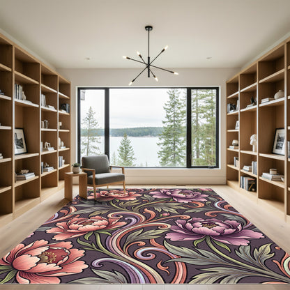 Ornate Peony Swirl Floral Rug