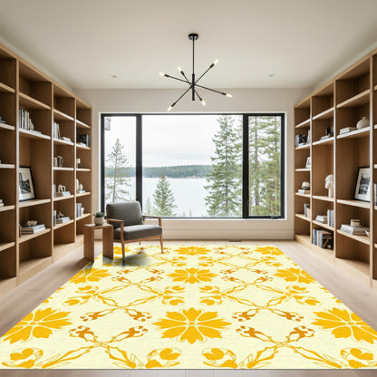 Golden Floral Lattice Outline Rug