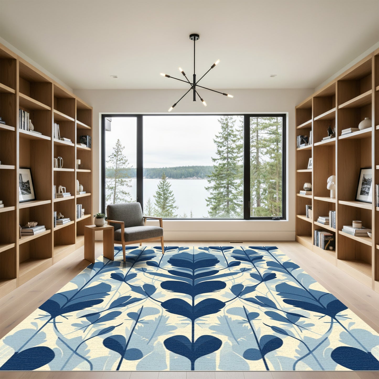 Blue Forest Botanical Silhouette Rug