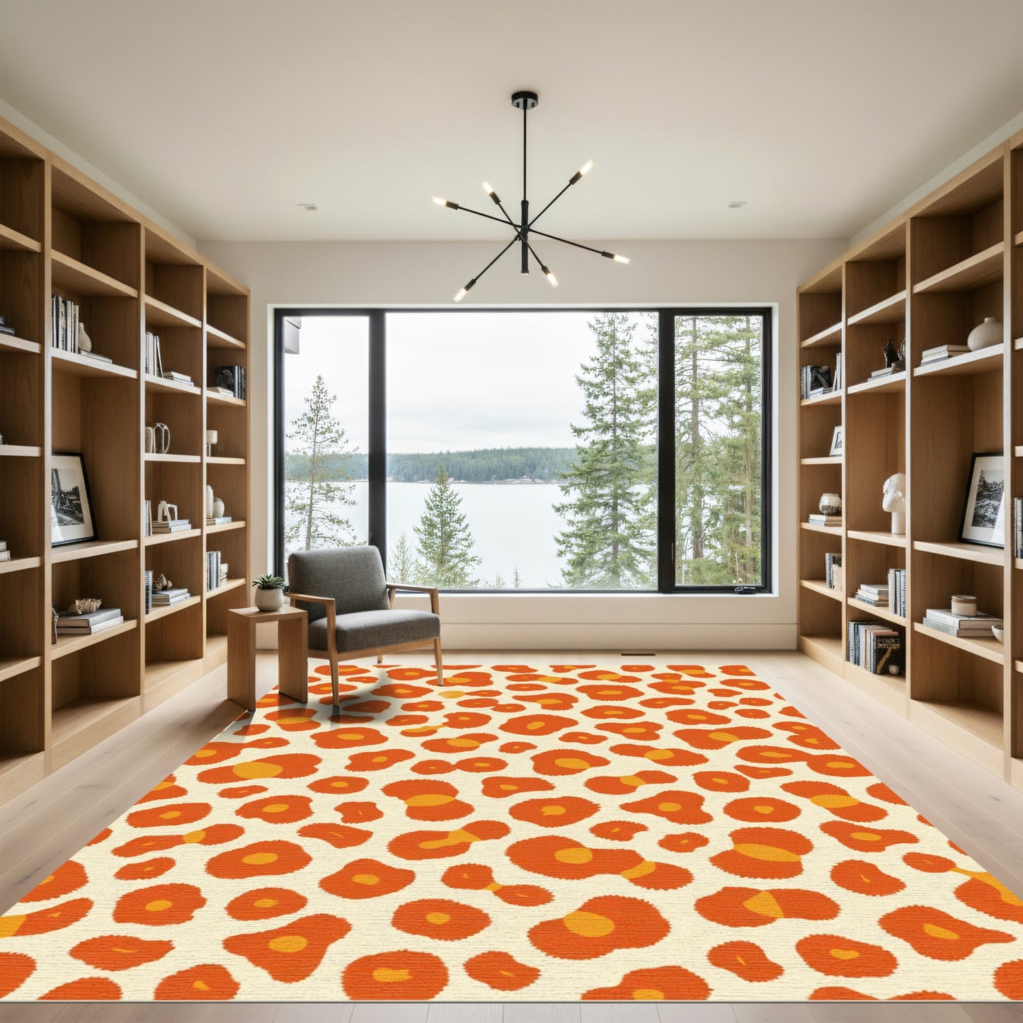 Vibrant Orange Spotted Animal Print Rug