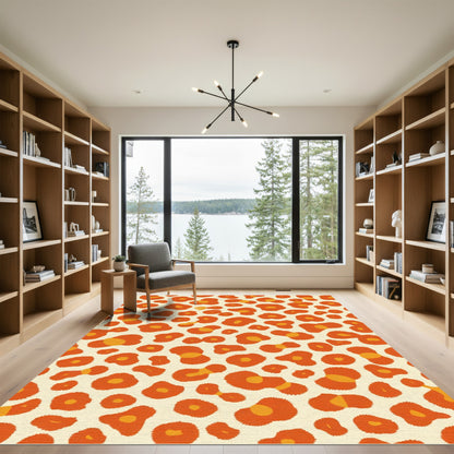 Vibrant Orange Spotted Animal Print Rug