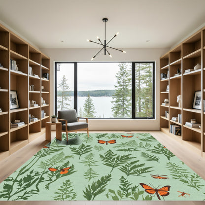 Orange Butterfly Fern Forest Rug