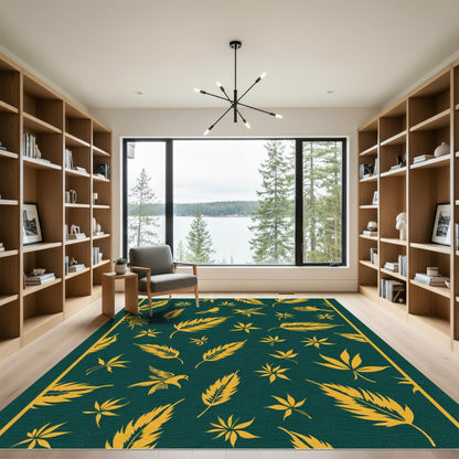 Gold Birds and Feathers Emerald Rug