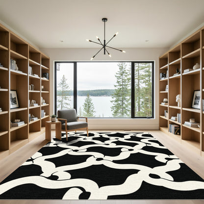 Abstract Black Interlocking Curve Rug