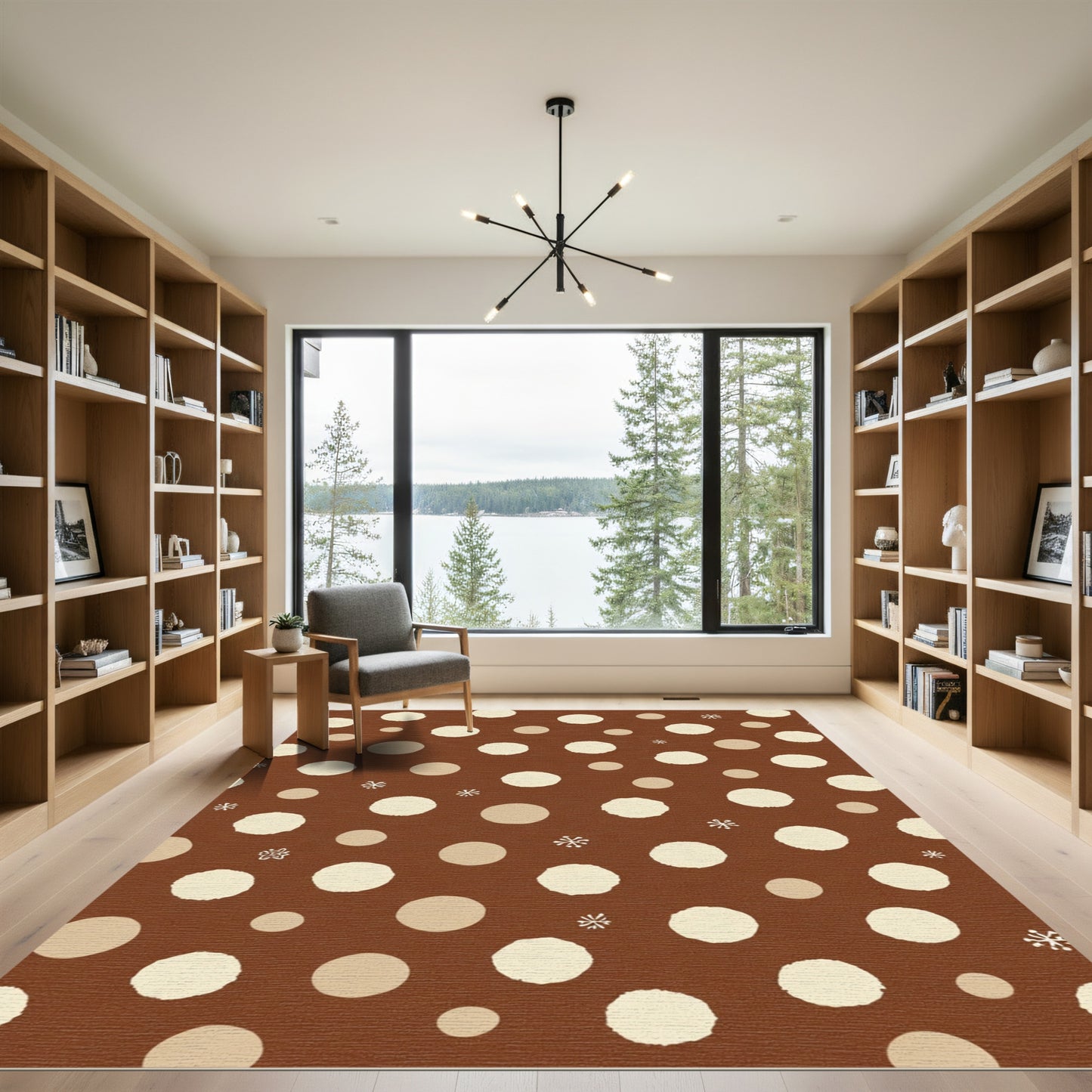 Brown Cream Polka Dot Snowflakes Rug