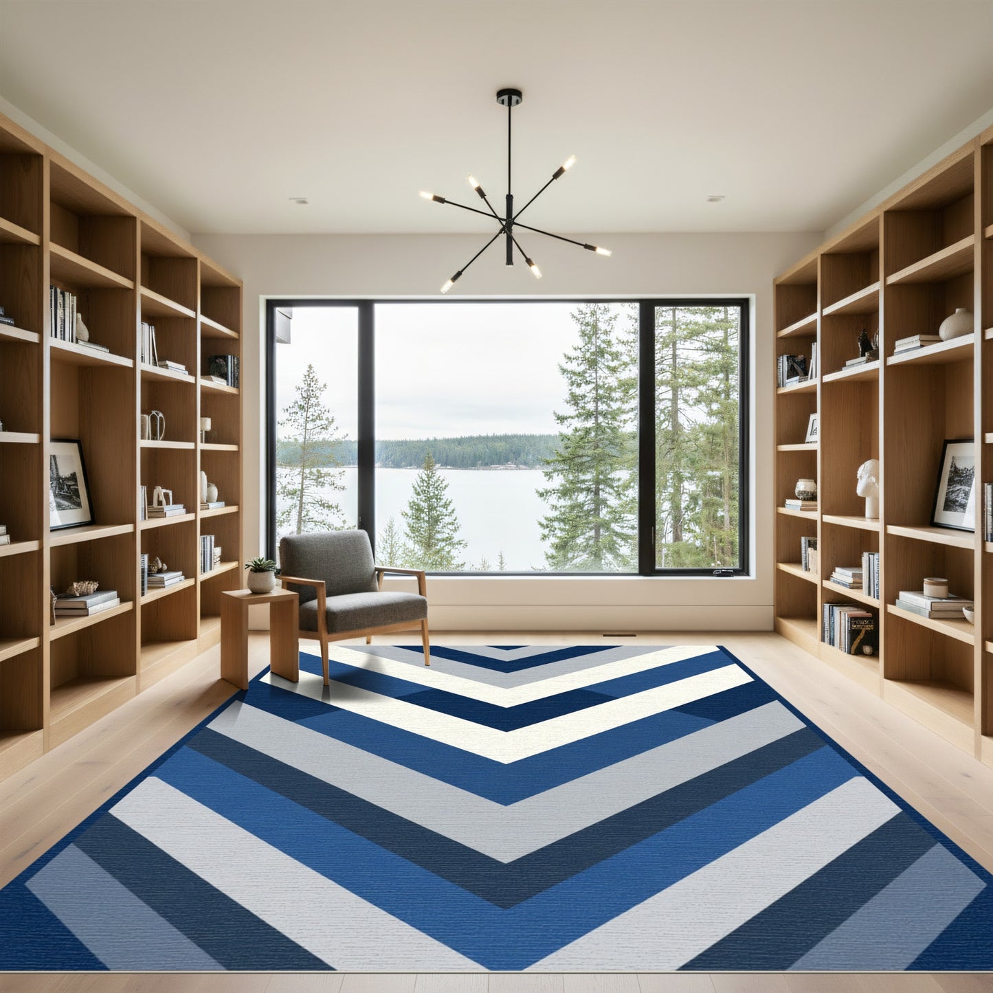 Navy Blue Chevron Layers Rug