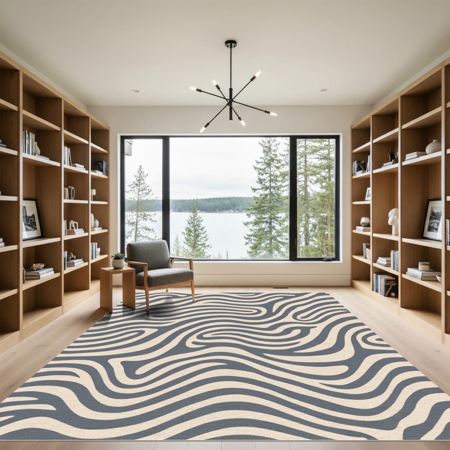 Abstract Slate Beige Swirl Rug