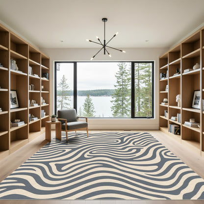 Abstract Slate Beige Swirl Rug