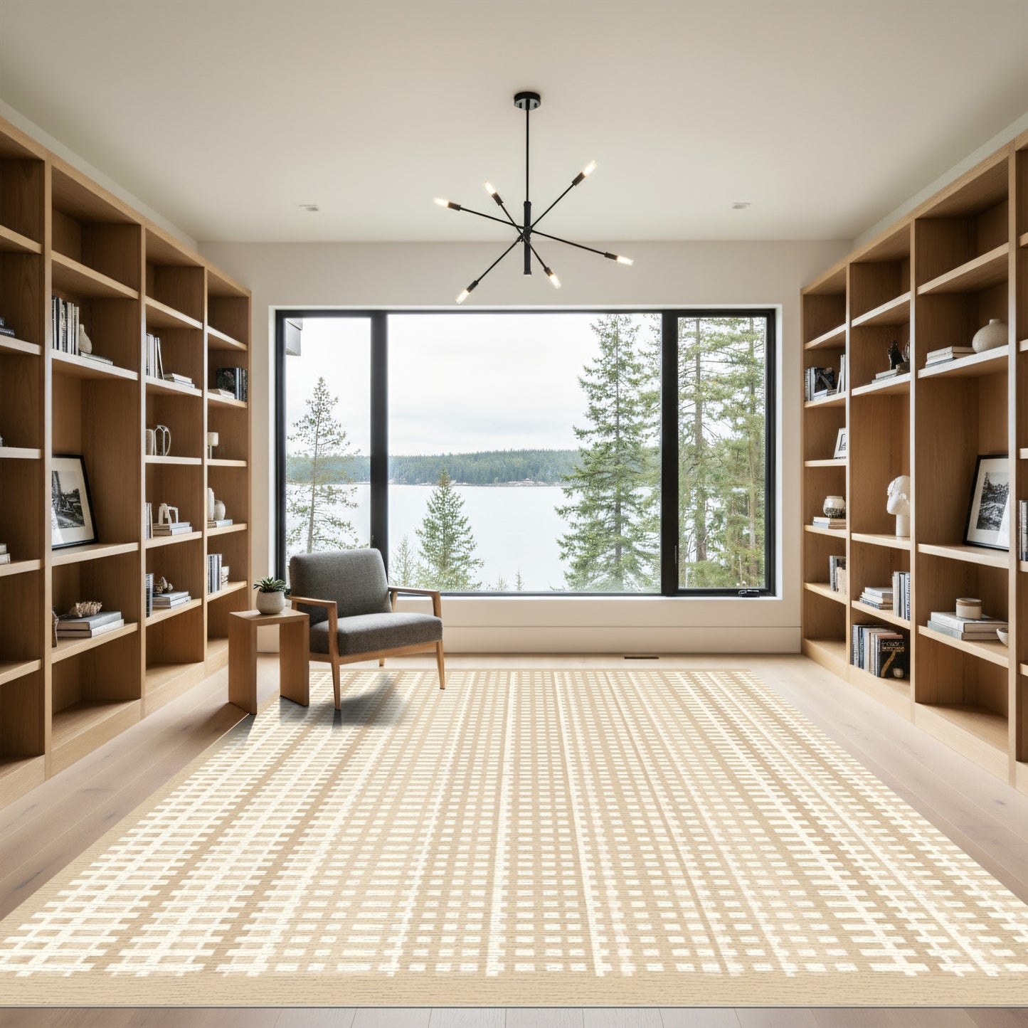 Neutral Tone Striped Grid Rug